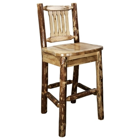 36 High Wooden Seat - Glacier Country Collection Barstool w/ Back, Ergonomic Wooden Seat