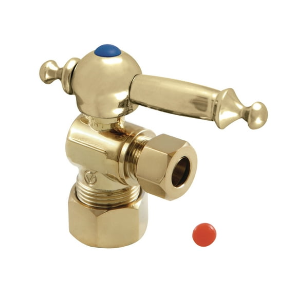 Kingston Brass CC53302TL 5/8-Inch O.D. Comp x 3/8-Inch O.D. Comp Quarter-Turn Angle Shut-Off Valve in Polished Brass