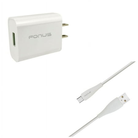 18W Quick Home Charger w Type-C 6ft USB Cable J3Y for Acer Liquid Jade Primo - Alcatel PulseMix 7 Idol 5S 5 4S - ASUS Zenfone V Live ROG Phone AR 6 5z 4 Pro - Blackberry Key2 Motion