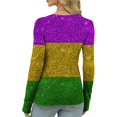 thumbnail image 5 of Womens Mardi Gras Shirts Sparkly Carnival Long Sleeve Blouse Feathers Print Crew Neck Holiday Tops Gold XL, 5 of 5
