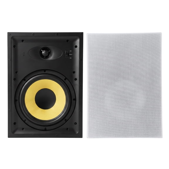 VEVOR In-Wall Speakers, 8", In Wall Speaker System with Paintable Grille, Hi-Fi Sound, 200W Peak, 2-Way Rectangular Speakers, for Damp Humid Indoor Placement, Bath, Kitchen, Covered Porches, 1 Pair