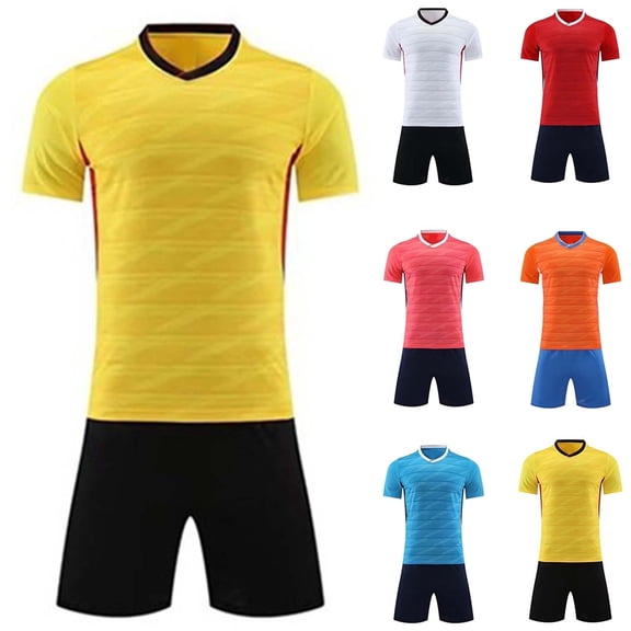 Kids Soccer Team Jersey Ndbuld Kids Boys Girls Fashion Football Training Suit Short Sleeve Top Shorts Mesh Breathable Set