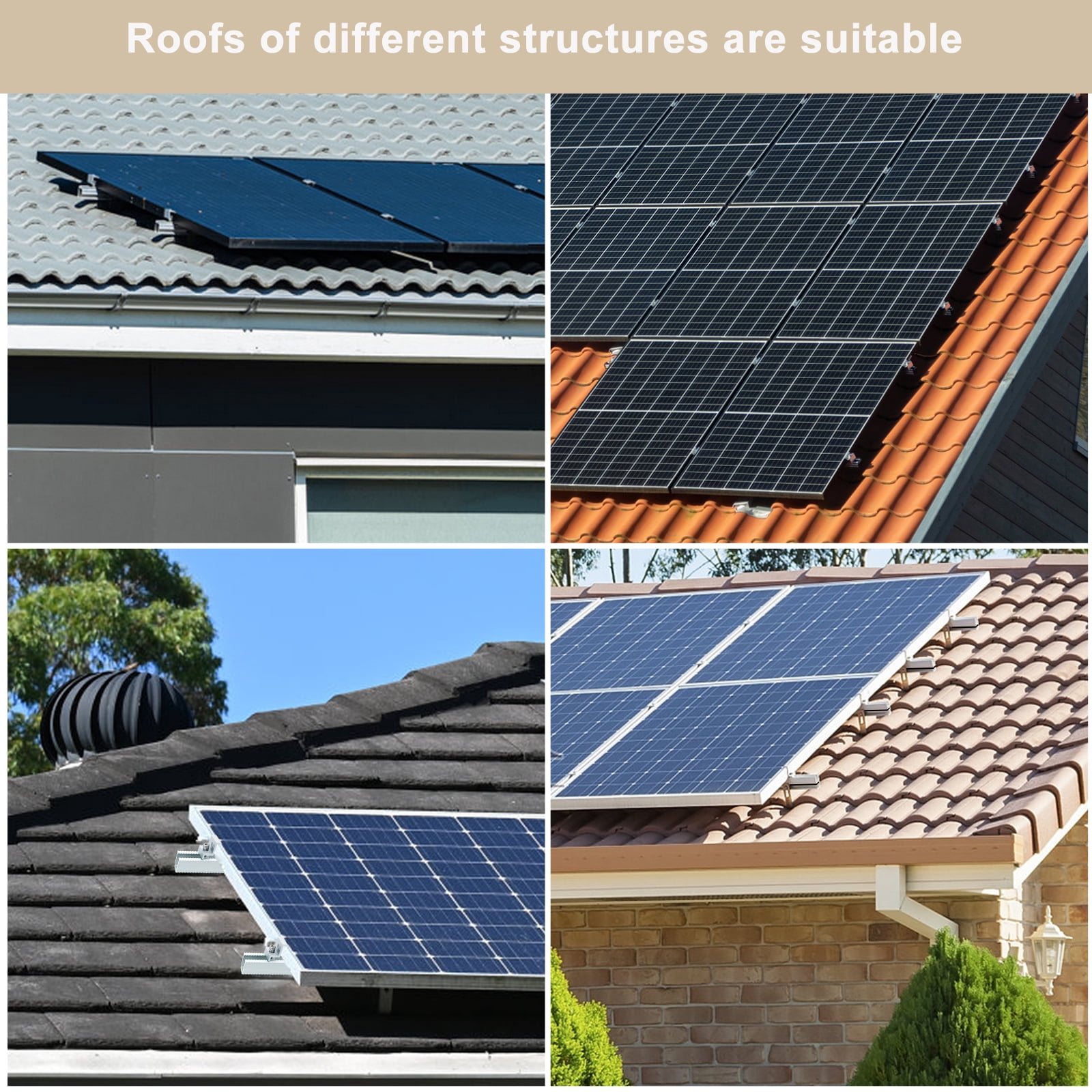 Solar Panel Bracket Kit, 4Pcs Solar Roof Mounting 30mm/35mm Rail Clamp Kit for 1 Pieces Solar Panels, Suitable for Metal Roof, Tin Roof, Flat Roof, Sheet Roof