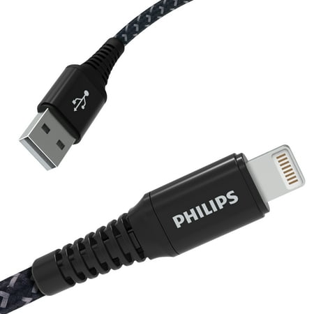 Philips Durable USB-A to Lightning 6ft. Charging Cable, Black - DLC4306V
