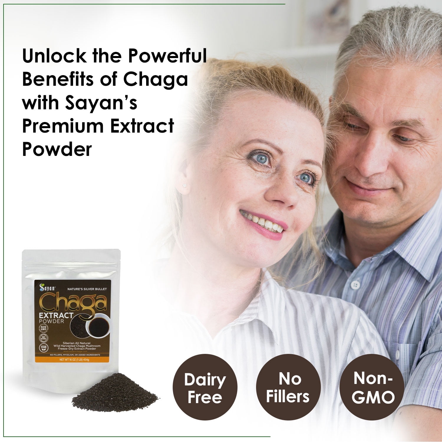 Sayan Herbal Tea, Chaga Mushroom Extract Powder, Siberian Wild Forest Detox Tea (Black, 1 lb)