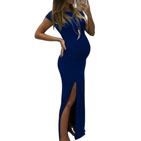 

Yolossia Prgnant Womens Summer Sundress Short Sleeve Split Maternity Long Dress