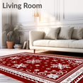 thumbnail image 2 of ODIKA 5'x7' Machine Washable Non-Slip Area Rug, Festive Snowflake Wonderland Holiday Floor High Traffic Rug with Pad, Red, 608559, 2 of 8