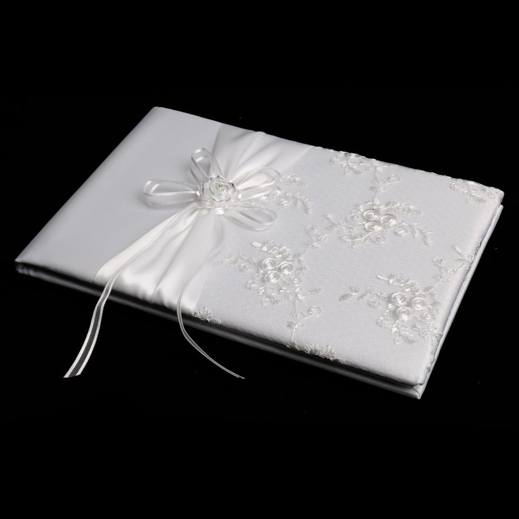 balikha Wedding Guest Book with Rose And Ribbons - 9.45''x 6.5'' - Personalized Rustic Vintage Unique Bridal Gift for Guest Registry Guestbook - White