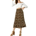 thumbnail image 2 of Unique Bargains Jupe Midi à Taille Élastique à Ourlet à Volants à Imprimé Floral pour Femmes, 2 of 6