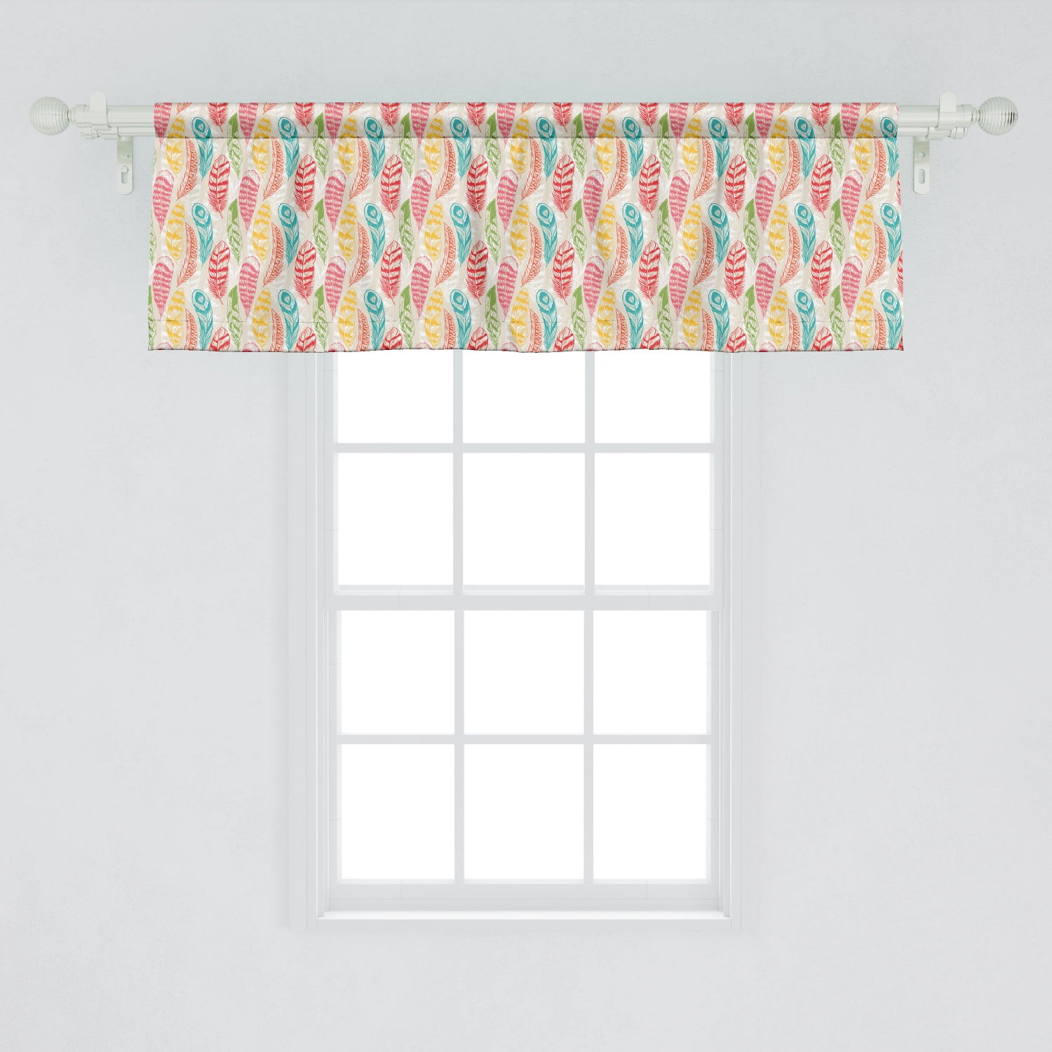 Ambesonne Boho Window Valance, Colorful Feathers in Abstract Design