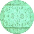 thumbnail image 1 of Ahgly Company Machine Washable Indoor Round Oriental Turquoise Blue Traditional Area Rugs, 4' Round, 1 of 4