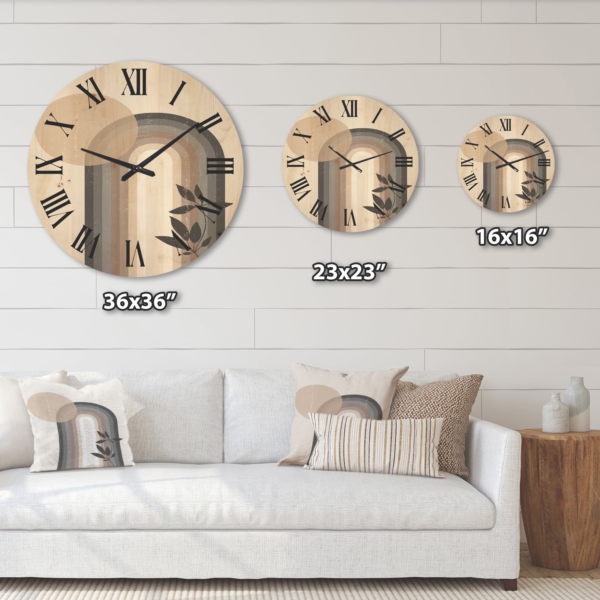 Designart 'Abstract Rainbow Moon and Sun In Earth Tones III' Modern Wood Wall Clock