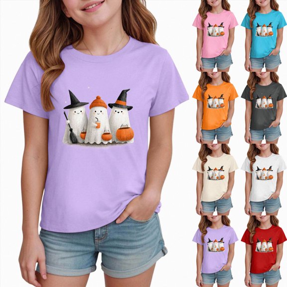 CAUYDY Toddlers Halloween Pajamas Short Sleeve Shirt Baby Kids Girl Ghost Pjs Jammies Lounge Sleepwear Sizes 2-3 Years