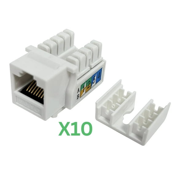 SkyQ  RJ45 Cat6 Keystone Ethernet Jack, Punch Down Network Jack  Connector- White (10 Pack)