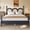 blue, variant on URTR Queen Size Platform Bed with Arched Woven Headboard, Four Poster Stylish Wooden Bed Frame, Elegant Curved Headboard Bed Frame For Bedroom, Blue