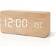 thumbnail image 1 of Wooden LED Alarm Clock, Modern Digital Table Clock with Voice, Touch Display, Time/Date/Temperature for Home and Office, Brown/Orange, 1 of 5