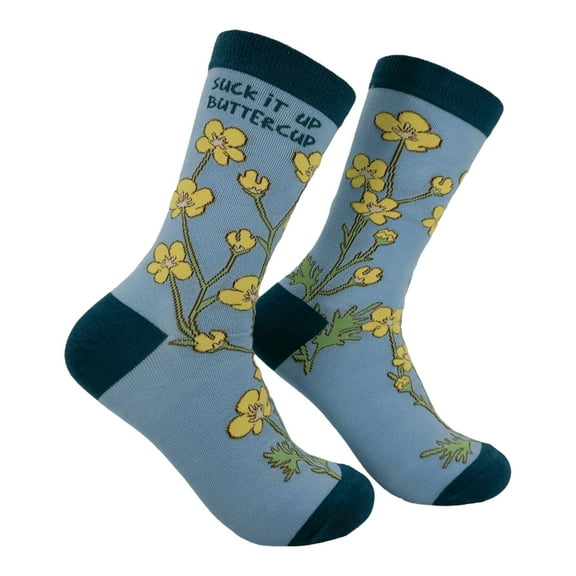 Suck It Up Buttercup Socks Funny Sarcastic Flower Graphic Novelty Footwear for Ladies