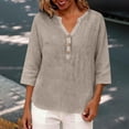 thumbnail image 7 of IMENGL Long Sleeve Shirts for Women Soft Linen Summer Plus Size 3/4 V Neck Button Blouses Loose Clothes T-Shirt Casual Women's Basic Tee Long Sleeve Tops,Brown, 7 of 7
