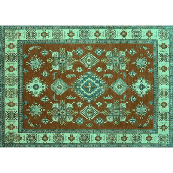 Ahgly Company Machine Washable Indoor Rectangle Geometric Turquoise Blue Traditional Area Rugs, 5' x 7'
