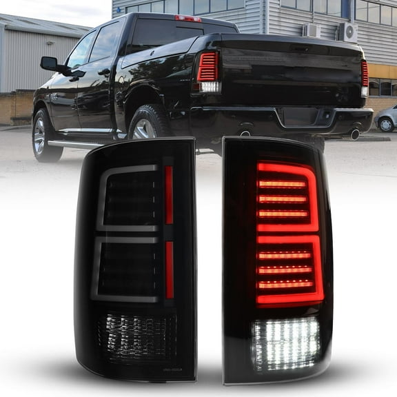 1 Pair Tail Lights Compatible with 2009-2018 Dodge Ram 1500/2500/3500 w/Factory Halogen,2019-2024 Ram 1500 Classic,Matte Black Housing Smoked Lens[Not Fit factory LED taillights]