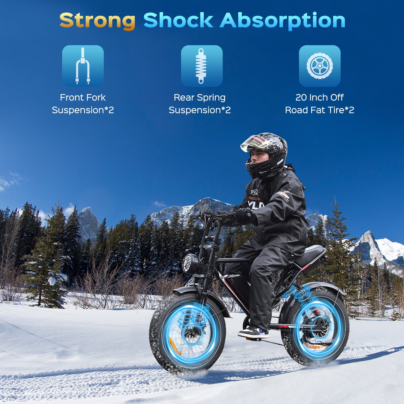 HiQiS S8 Electric Bike for Adult, 1000W 20" Fat Tire 48V 17.5AH Removable Battery, 31MPH Shimano 7 Speed Disc Brake Off-Road Mountain Ebike UL2849, Black