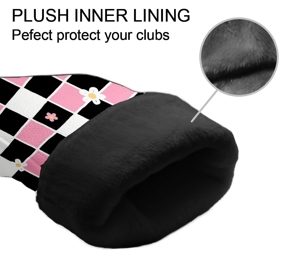 Golf Club Headcovers High Quality Waterproof Leather Golf Head Cover Set Men Women Driver Head Cover Exclusive Gift for Golf Lovers Pink Black Grid Flowers