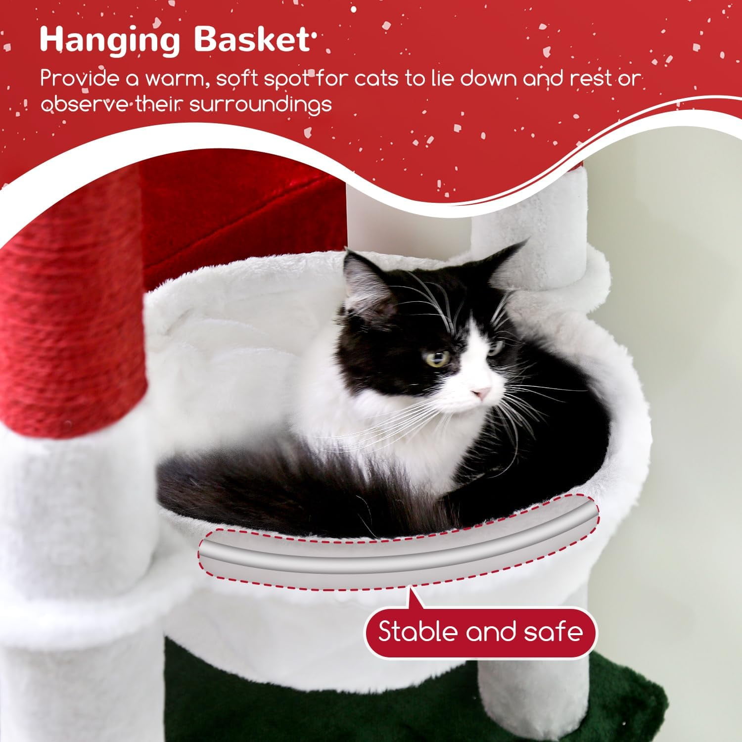 Heavy Duty 72" Cat Tree for Large Cats, Maine Coon Tower with 6 Scratching Posts & Hammock, CT73S, Red White Green
