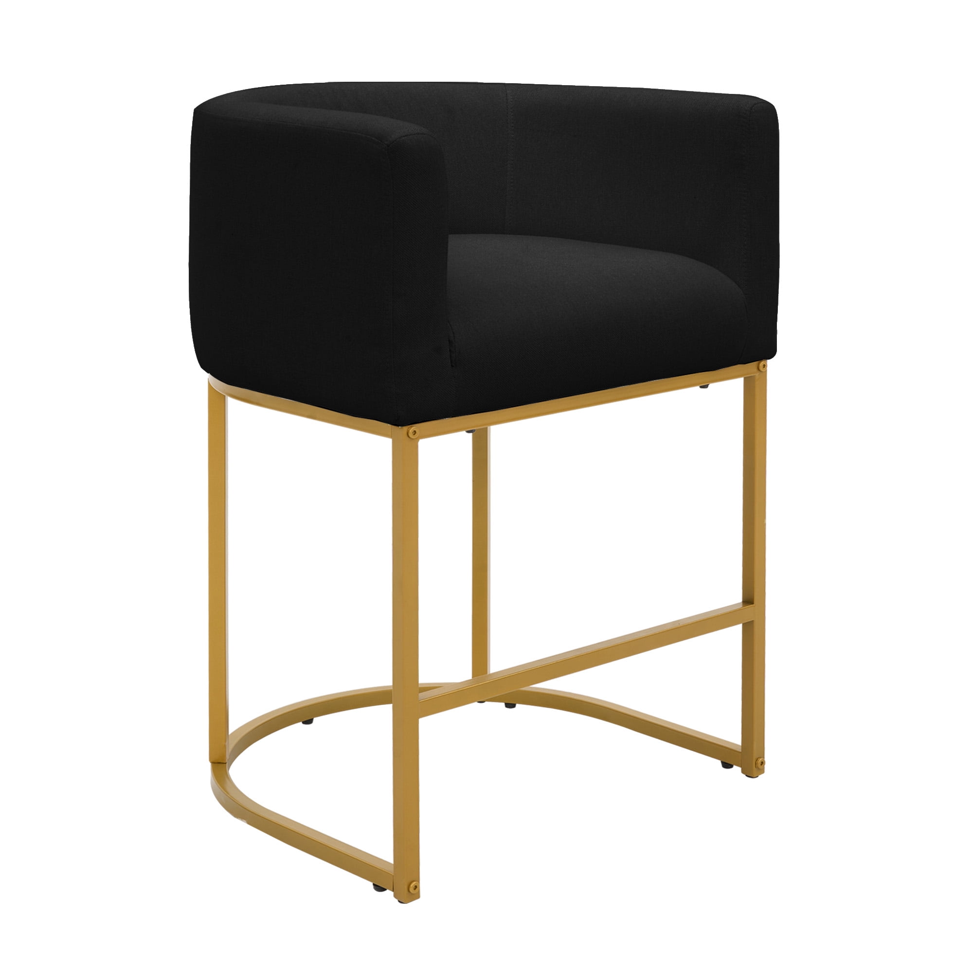 FANCROU 26" H Counter Height Bar Stools Set of 1, Fabric Barrel Stools with Back and Arms, Black-Golden Leg