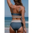 thumbnail image 3 of Eytino Women's High Waist Bikini Set Colorblock Trim 2 Piece Swimsuit Sexy Bathing Suit Vacation Swimwear Dusk Blue S, 3 of 8