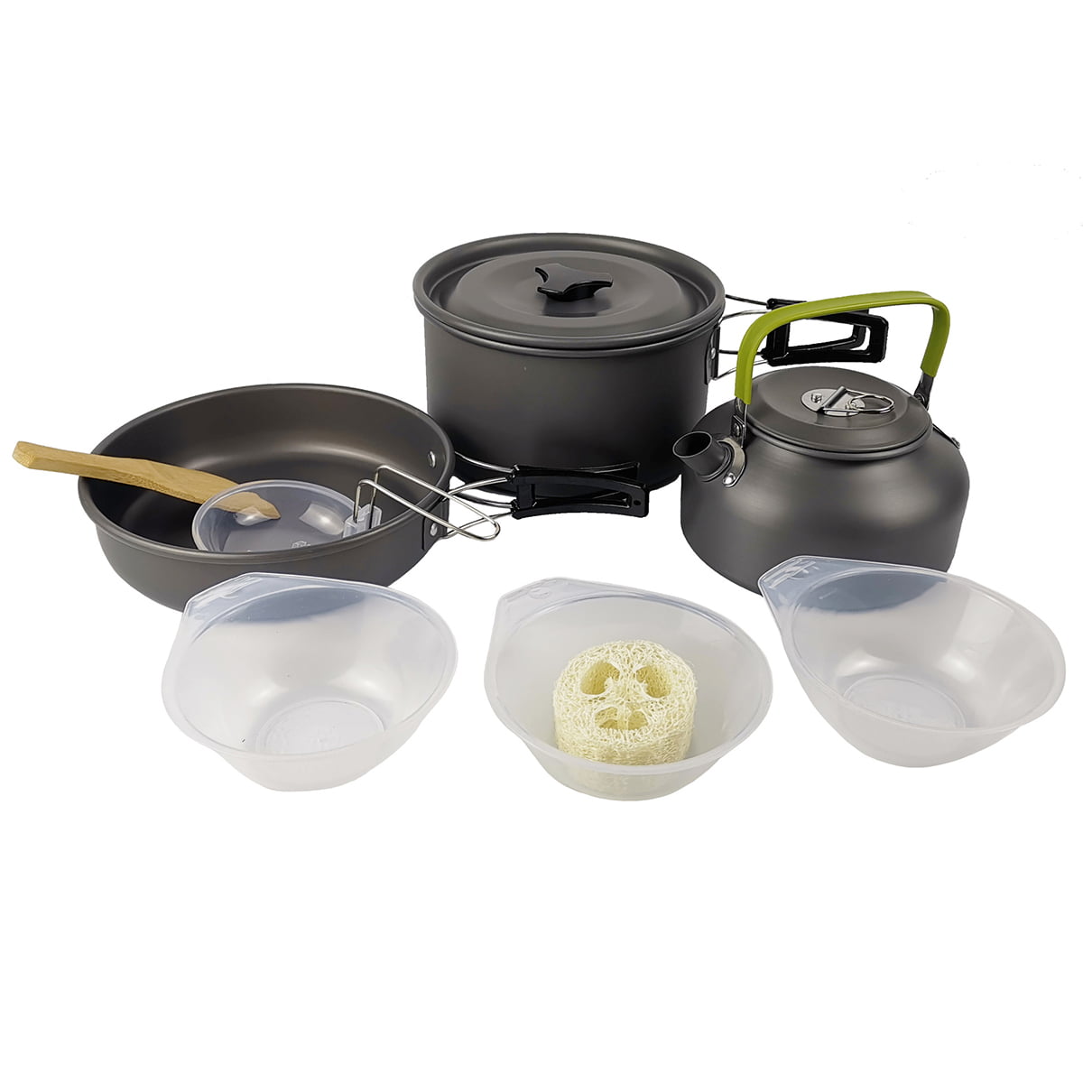 9pcs Portable Camping Cookware Mess Kit Backpacking Outdoors Cook Pot Bowls Set 