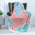 thumbnail image 4 of Blue and Pink Soft Flannel Fleece Throw Blanket, Happy Flying Pig with Wings on Retro Style Dotted Oval, Cozy Plush for Indoor and Outdoor Use, 50" x 60", Pale Sky Blue Pale Pink, by Ambesonne, 4 of 5