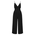 thumbnail image 6 of Sleeveless V Neck Jumpsuit for Women Adjustable Straps Backless Jumpsuit Side Leg Loose Fits Pants with Pockets ,Black-b，XL, 6 of 7