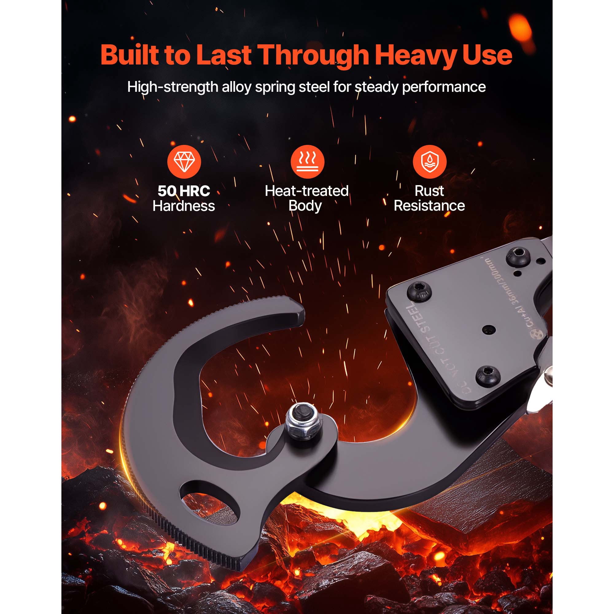 KFFKFF Ratcheting Cable Cutter with Spring Steel Blades, PVC-Coated Handles, Quick-Release Button, Durable Tool for Cutting Copper and Aluminum Cables Up to 600 MCM / 300 mm²