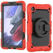 Samsung Galaxy Tab A7 Lite Heavy Case 8.7 Inch 2022 SM-T200/T205/T207 with Built-in Screen Protector, Dteck 3 in 1 Shockproof Bumper Full Body Drop Protection with 360? Ring Holder,Red+Black