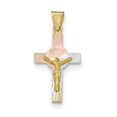 14k Yellow Gold and Rhodium Iona Crucifix Cross Pendant