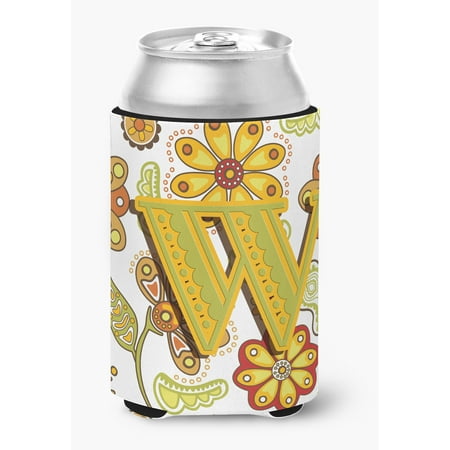 

Letter W Floral Mustard and Green Can or Bottle Hugger