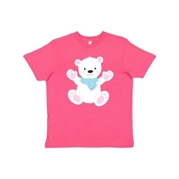 Inktastic Polar Bear, White Bear, Cute Bear, Bear with Scarf Youth T-Shirt
