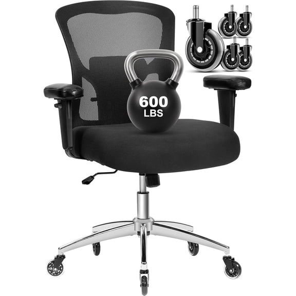 Bigroof Big Tall Office Chair 600lbs Ergonomic Executive Computer Desk Chair with 3D Armrests, Wide Seat, Adjustable Lumbar Support Black