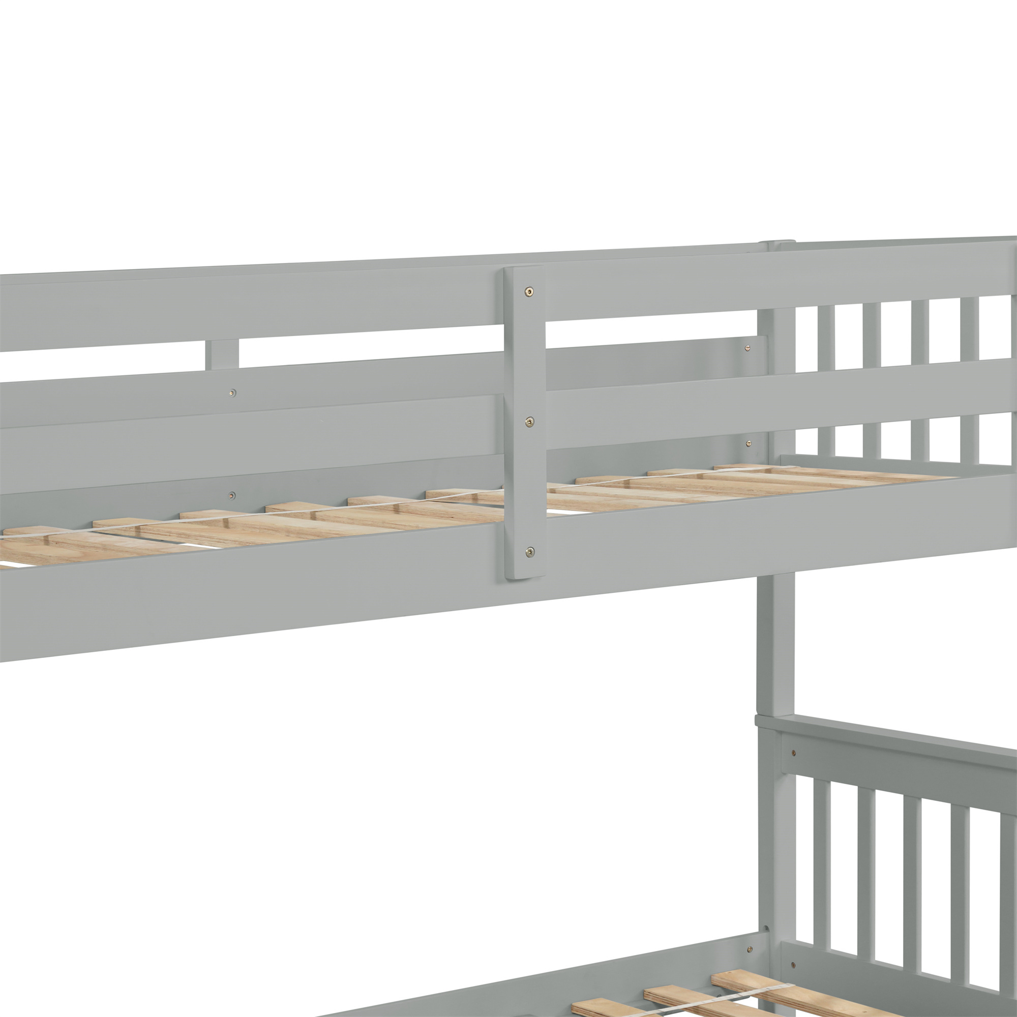 Kepooman Twin Over Full Bedroom Wooden Bunk Beds with Trundle & Safety Rail for Kids Teens, Grey Kepooman Twin Over Full Bedroom Wooden Bunk Beds with Trundle & Safety Rail for Kids Teens, Grey