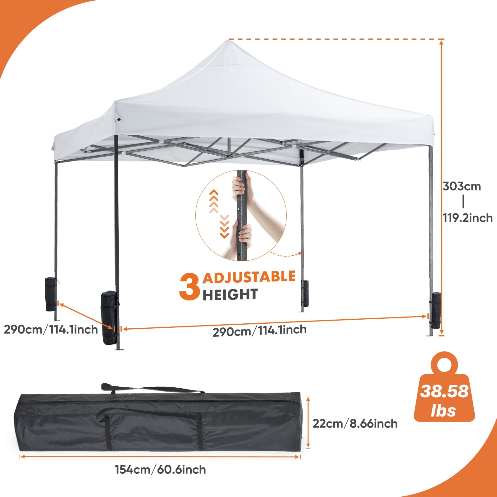 GIANNA 10x10 FT Pop Up Canopy Tent with Slant Legs and Carrying Bag, Easy Setup Outdoor Shelter for Patio, Garden, Beach, White
