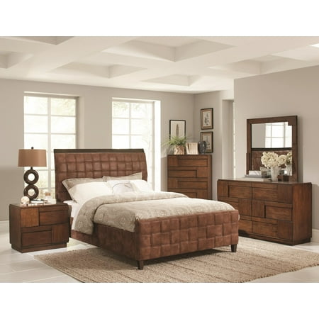 upholstered weave microfiber majestic 4pc basket solid queen bed bedroom brown wood furniture