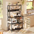 thumbnail image 2 of Bakers Rack with Power Outlet, 35.4 Inches Coffee Bar with Wire Basket, Kitchen Microwave Stand with 6 S-Shaped Hooks, Open Storage Shelves, 2 of 16