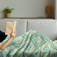 thumbnail image 3 of Aqua Soft Flannel Fleece Blanket, Square Rhombus Lines with Torn Paper Effect Pattern in Fresh Spring Colors, Cozy Plush for Indoor and Outdoor Use, 70" x 90", Turquoise Yellow White, by Ambesonne, 3 of 5