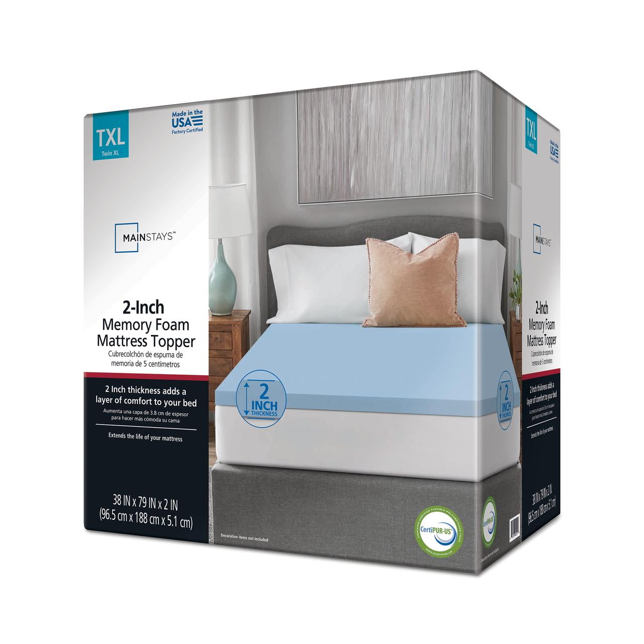 Mainstays 2" Memory Foam Mattress Topper, Twin XL
