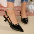 thumbnail image 2 of Pointed-Toe High Heels For Women with Ankle Strap and Metal Rivets, Plus Size Spring and Summer Dress Shoes in Black, 2 of 9