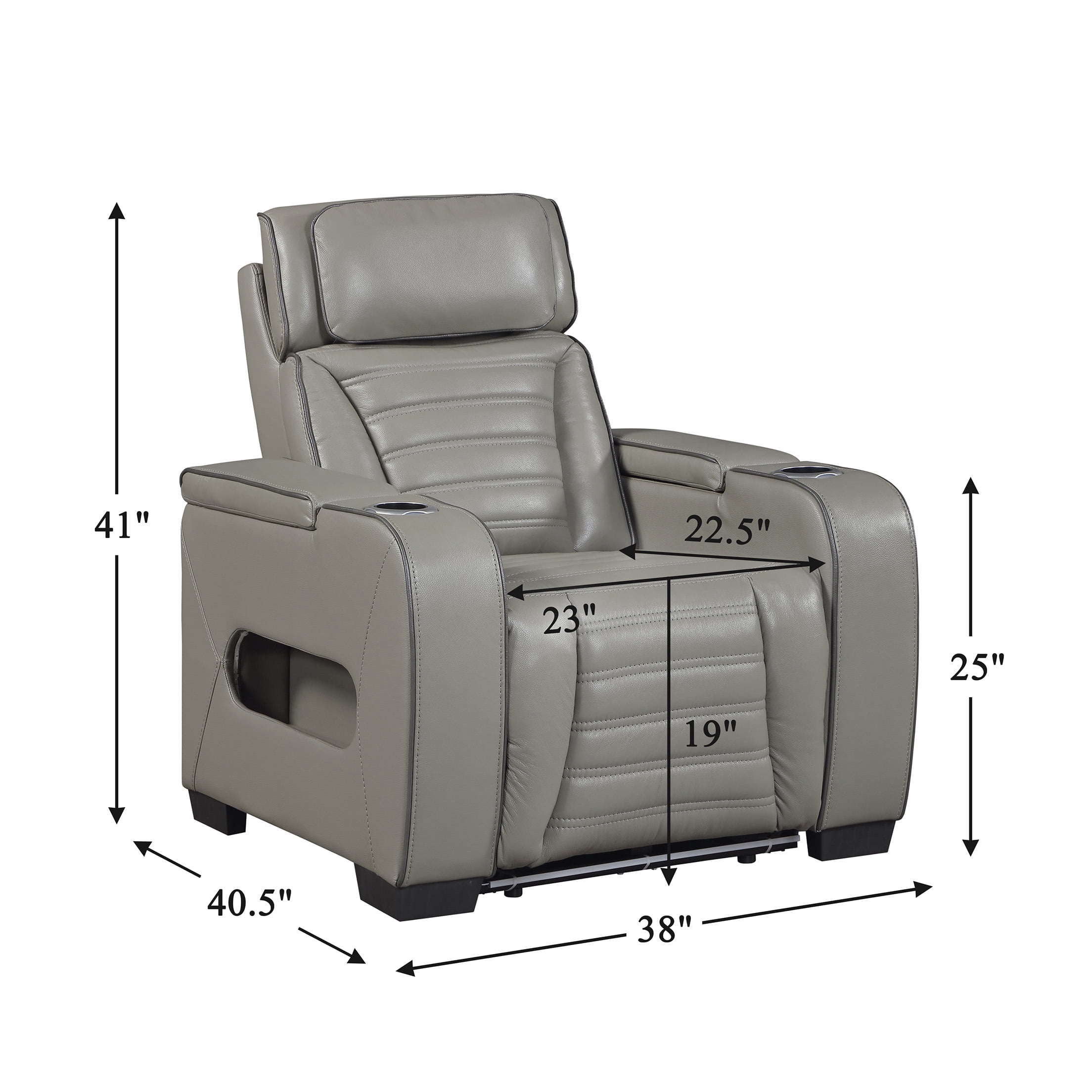 OakvillePark Elantra Leather Match Power Reclining Chair with Power Headrest/Cup holder/Storage Arms/Air Massage/Heat/LED Lighting and Charging Port, Gray