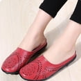 thumbnail image 5 of Women Hollow Floral Cutout Leather Mule Slides Closed Toe Casual Flat Shoes Red 7, 5 of 9