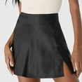 thumbnail image 2 of Lovskoo 2024 Summer Mini Skirt Satin High Waisted Slit Front Silk Casual A-Line Party Short Skirts for Women Black, 2 of 7