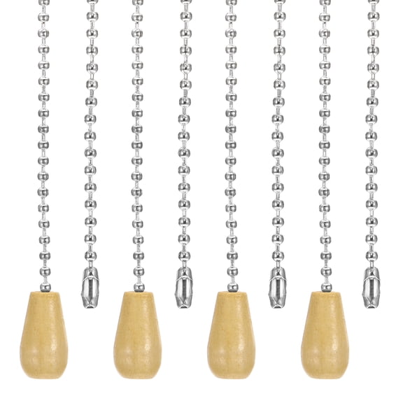Uxcell 1M 3.3ft Ceiling Fan Pull Chain, 4 Pcs Beaded Pulls Cord Extender Wooden Pendant for Fan Light, Silver Tone