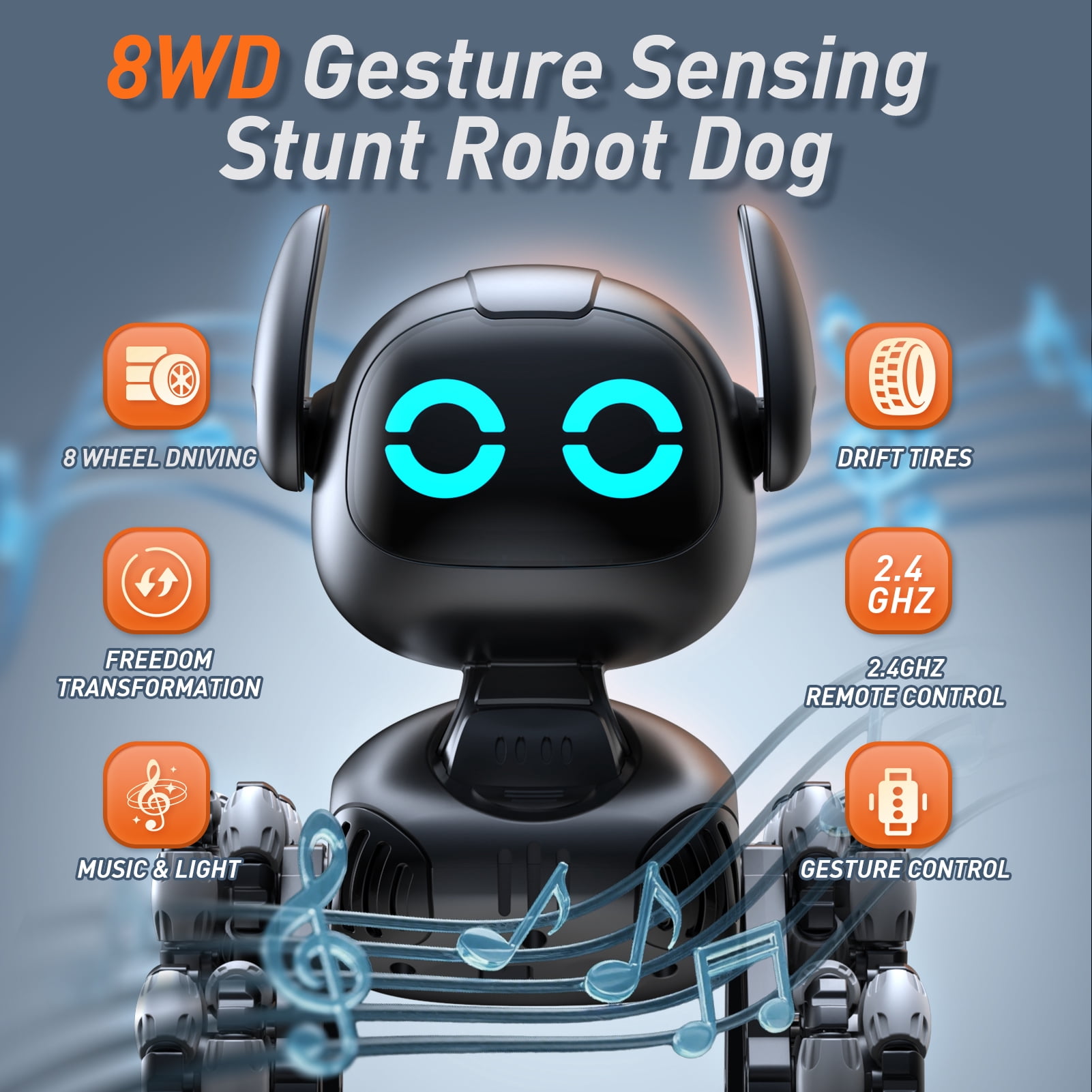 Jiakora Robot Dog Toys 8WD Remote Control Stunt RC Car with Light & Sound, Christmas Birthday Toys Gifts for 6 7 8 9 10 11 12 Year Old Boys Girls